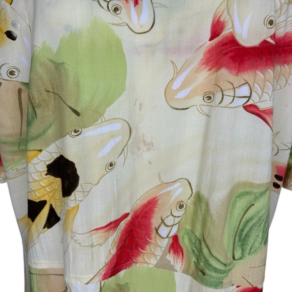 Vintage Jams World Maxi Koi Pond Fish Print Dress Hawaiian Womens Large W370-KOI - Picture 8 of 15
